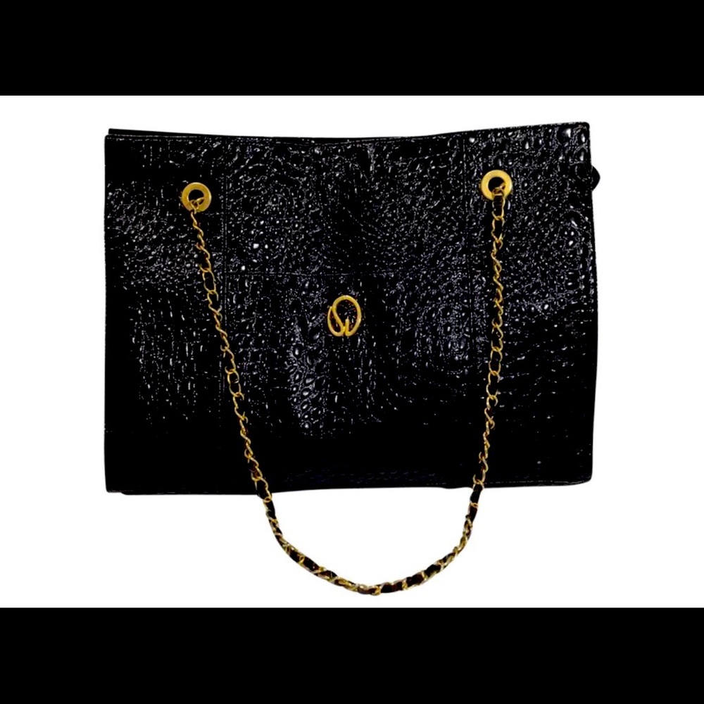 St.John Collection Croc embossed patent leather big bag gold plated hardware